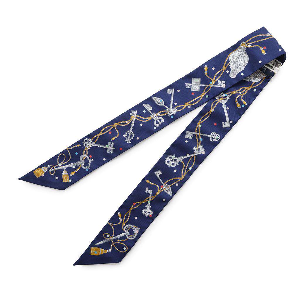 HERMES Twilly LE CLES A POIS Marine/Grease Algeon Silk100%