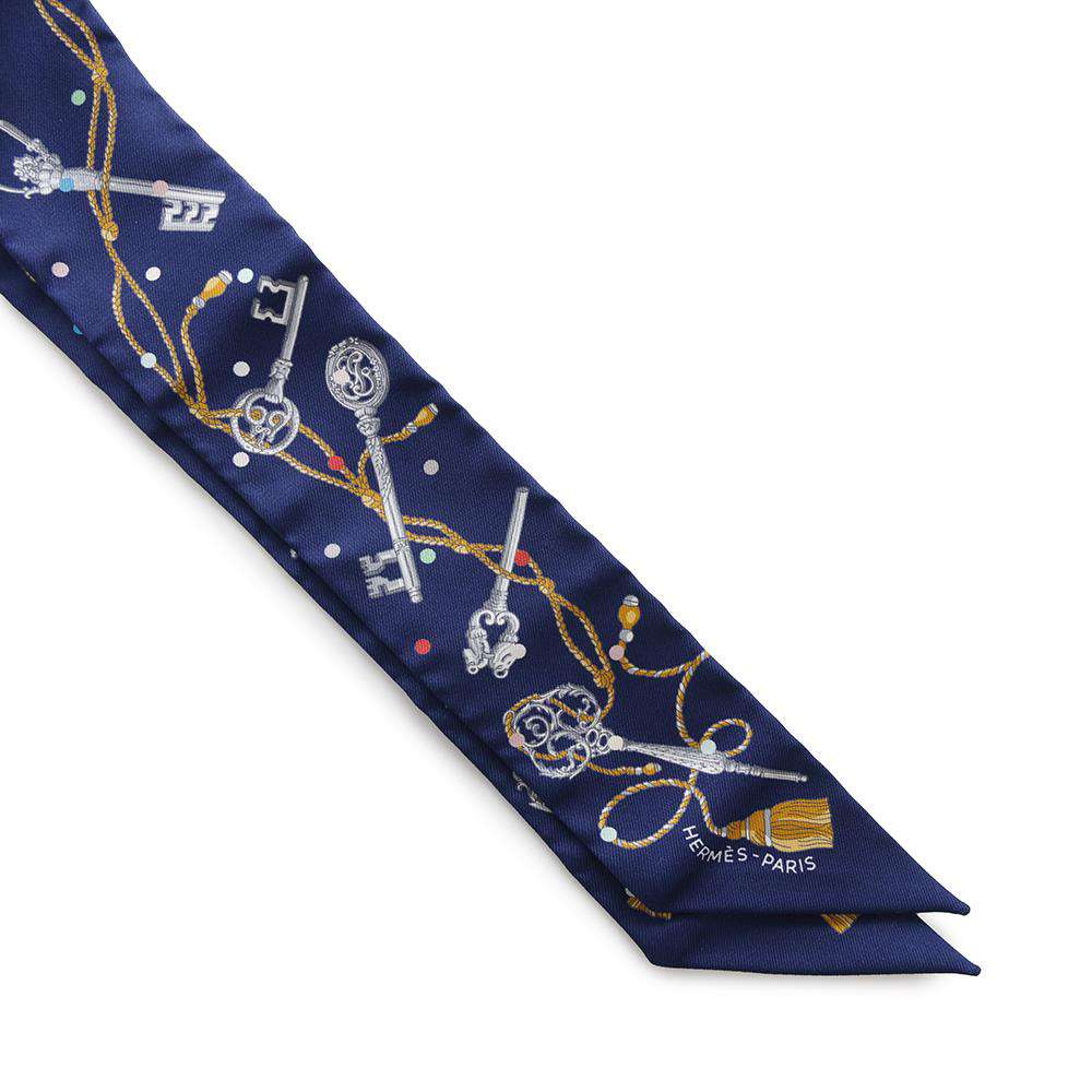 HERMES Twilly LE CLES A POIS Marine/Grease Algeon Silk100%