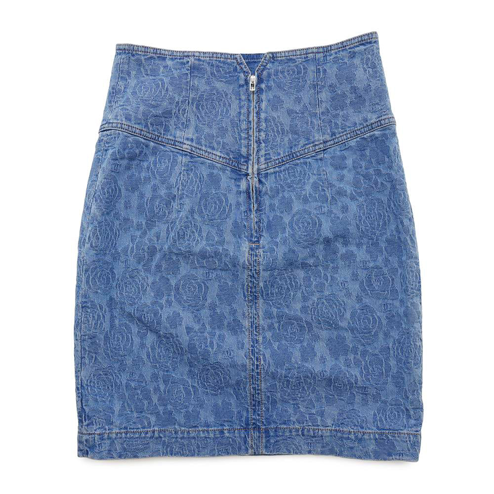 CHANEL CC Logo Camellia Skirt Size 36 BlueP74484 Cotton100%