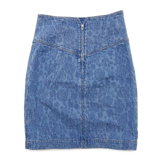 CHANEL CC Logo Camellia Skirt Size 36 BlueP74484 Cotton100%