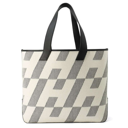 HERMES H Ambie Tote Bag Black/Ecru Toile H Swift Leather Size GM