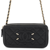 CHANEL CCFiligree Chain Wallet BlackA84450 Caviar Leather