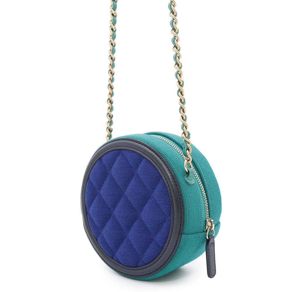 CHANEL CCFiligree Round ChainShoulder Bag Blue/GreenAP0365 Cotton