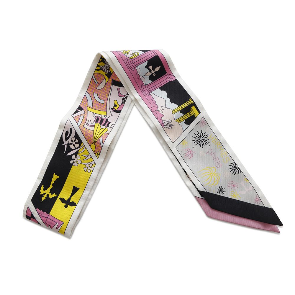 HERMES Twilly HERMES Factory Suite Black/Rose/Jaune Silk100%