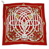 HERMES Scarf Carre Cavalcadour Size 140 Rouge/Blanc Cashmere 70% Silk 30%