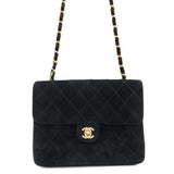 CHANEL Matelasse Single Flap ChainShoulder Bag Black suede Size 20