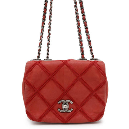 CHANEL Matelasse Double Chain Shoulder Red Leather