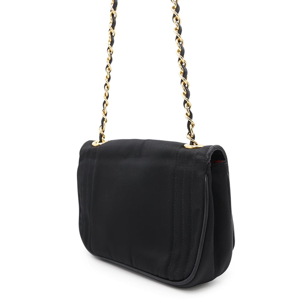 CHANEL CC Logo Flap Shoulder Black Nylon Leather