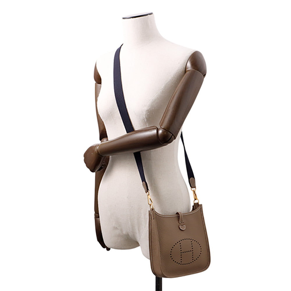 HERMES Evelyne Amazon Long Etoupe/Blue Indigo Taurillon in Clemence Size TPM
