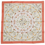 HERMES Carre Plumes II Size 90 Coral/Beige/Rose Silk100%