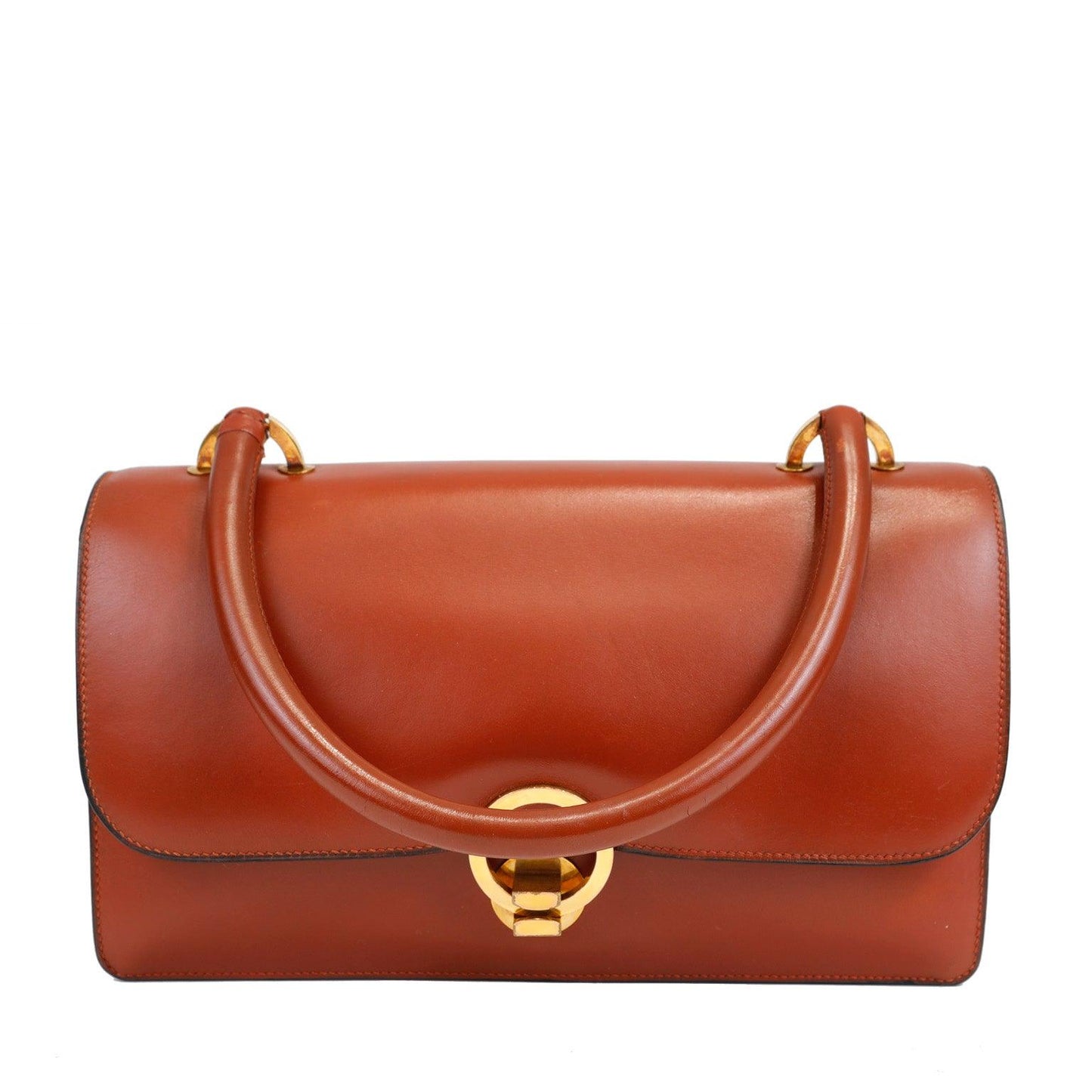 Luxury Hermes Box Calf Rust Lydia Bag w. Gold Hardware