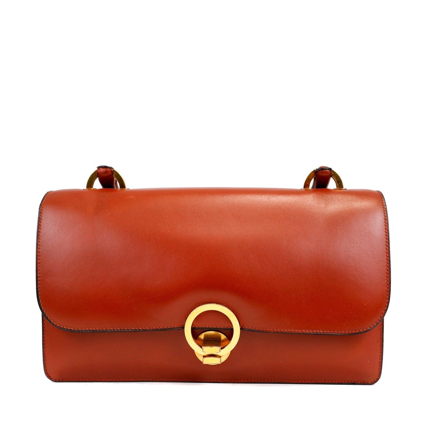 Luxury Hermes Box Calf Rust Lydia Bag w. Gold Hardware