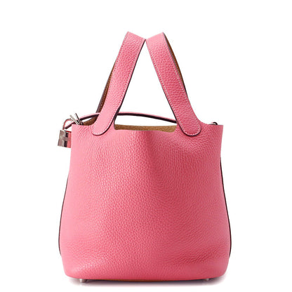 HERMES Picotin Lock Casaque Sesame / Rose Azalee Taurillon Clemence Size PM