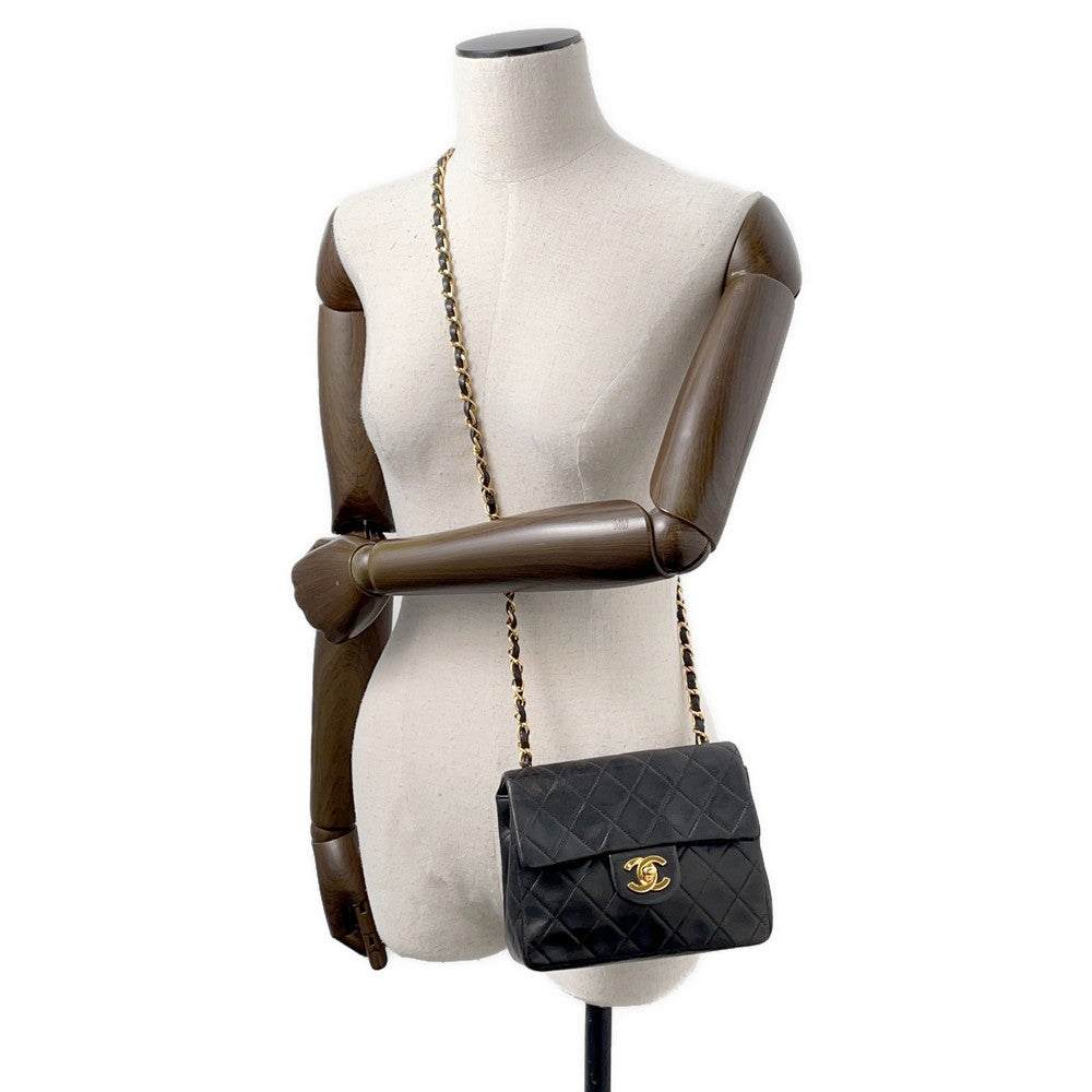 CHANEL Mini Matelasse ChainShoulder Bag Black Lambskin Size 18