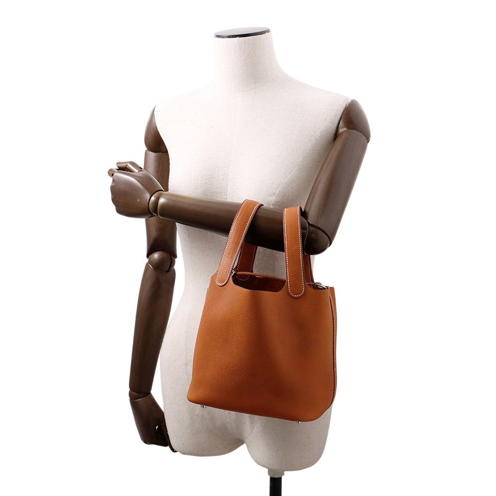 HERMES Picotin Lock Fauve Barenia Leather Fauve Size PM