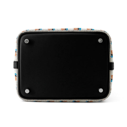 HERMES Picotin Lock Blanket Black /Ecru/Fauve/Blue Zanzibar Toile H Swift Leather Size PM