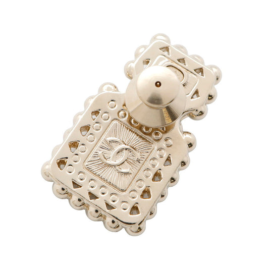 CHANEL Perfume motif pin Brooch Champagne Gold/WhiteAB7207 Metal Rhinestone Faux Pearl