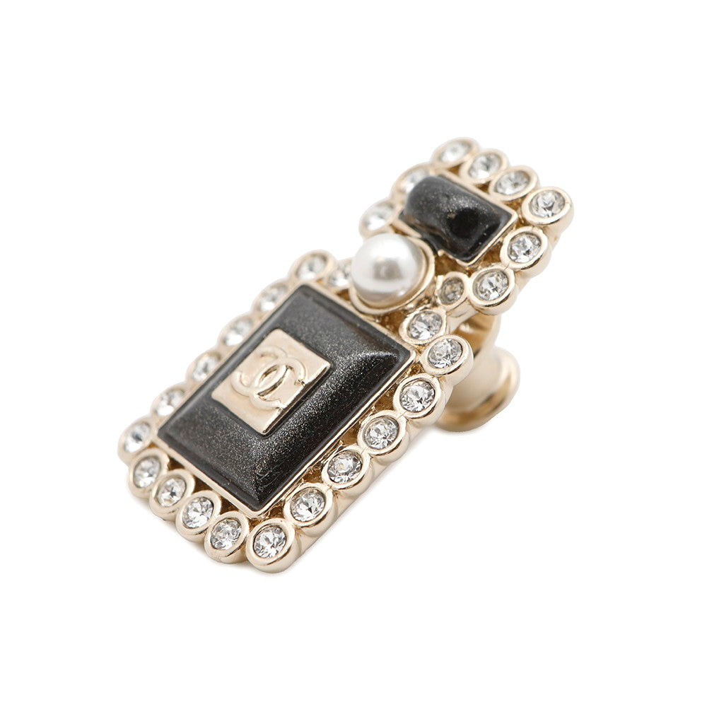CHANEL Perfume motif pin Brooch Black/Champagne GoldAB7207 Metal Faux Pearl Rhinestone