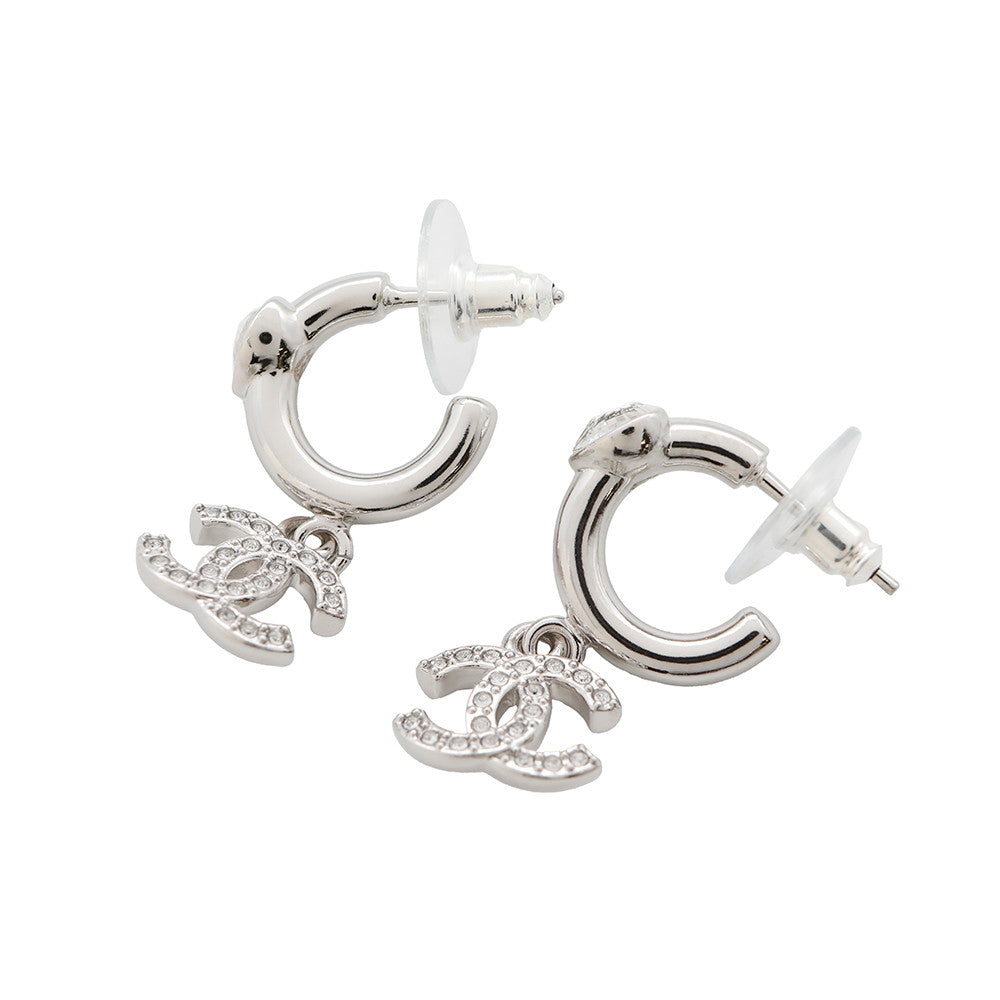 CHANEL CC Logo Heart Earrings SilverABF778 Metal Rhinestone