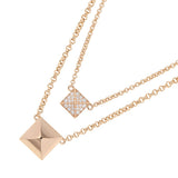 HERMES HERMES Crew de H 2 Chain Diamond Necklace Size 40 18K Pink Gold