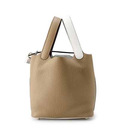 HERMES Picotin Lock Casaque2 Beige Marfa/New White/Macassar Taurillon Clemence Swift Leather Size PM