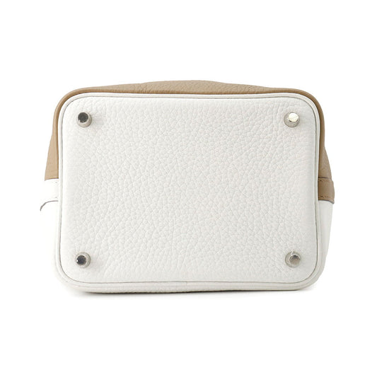 HERMES Picotin Lock Casaque2 Beige Marfa/New White/Macassar Taurillon Clemence Swift Leather Size PM