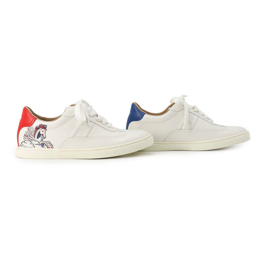 HERMES Sneakers Quicker Pegasus Pop White Leather Size 36