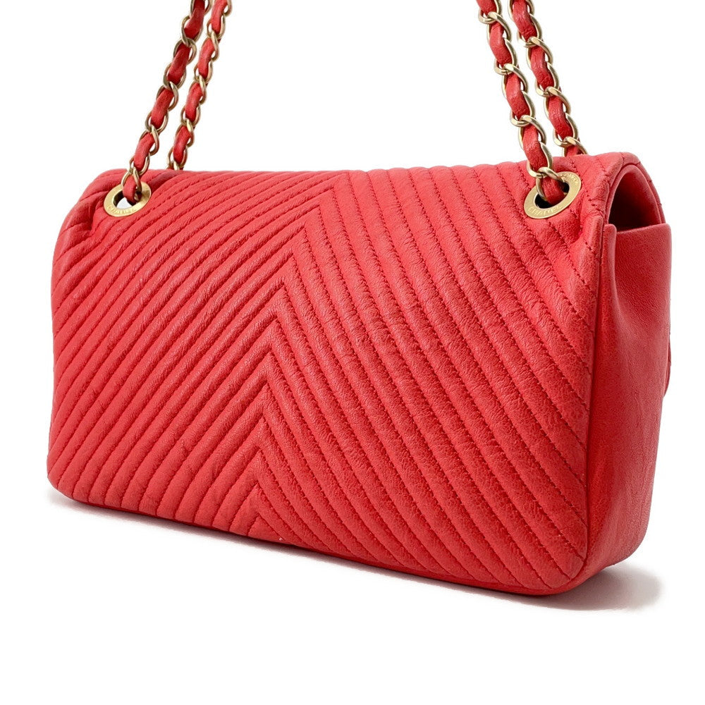 CHANEL Chevron ChainShoulder RedA92087 Leather