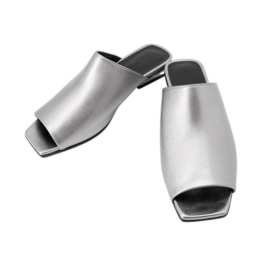 HERMES Sandals《Idol》 Silver Leather Size 36