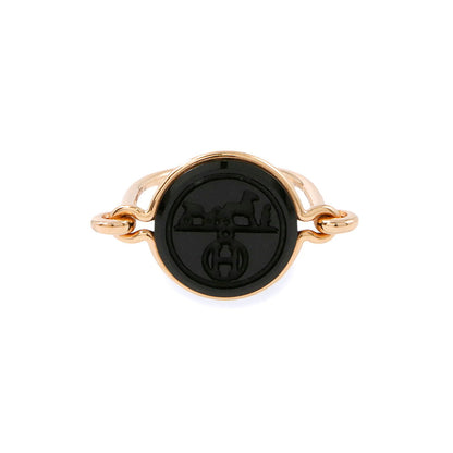 HERMES Exlibris Ring Size 52/#12 18K Pink Gold