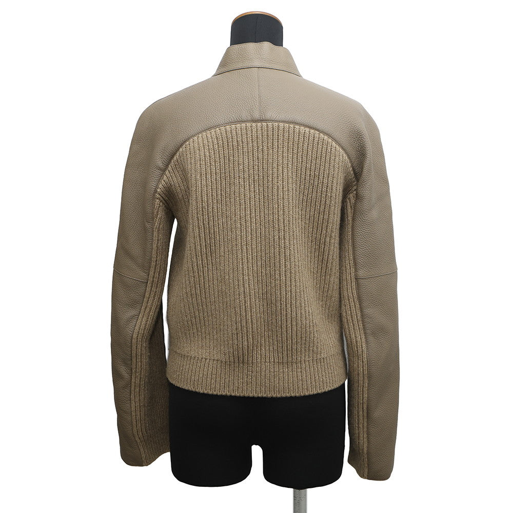 HERMES Jacket Size 40 Brown Deer Leather Cashmere 93% Polyester 7%