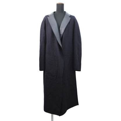 HERMES Soft Tilt Leather Mix Coat Size 38 Navy/Black Cashmere86% Silk14% Sheepskin