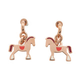 HERMES Cheval Grand Palade Earrings Pink Gold Metal Lacquer