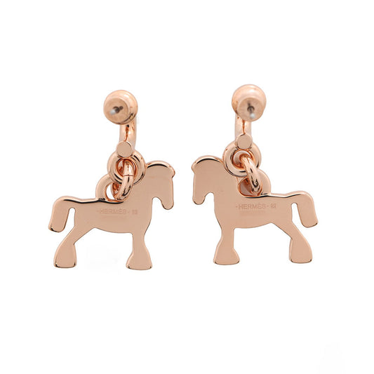 HERMES Cheval Grand Palade Earrings Pink Gold Metal Lacquer