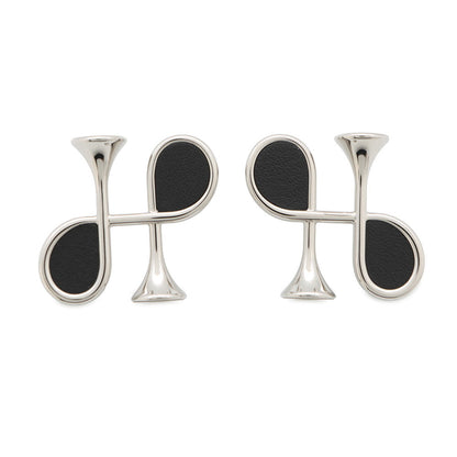 HERMES Col H Earrings Black Swift Leather Metal