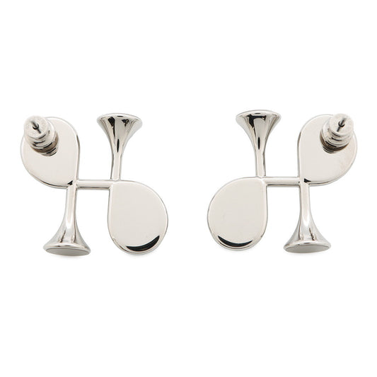 HERMES Col H Earrings Black Swift Leather Metal