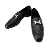 HERMES Mocassins Paris Black Leather Size 37