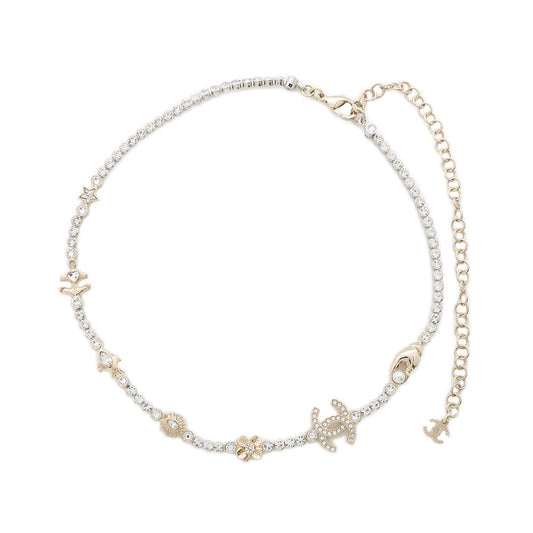 CHANEL CC Logo NecklaceABE912 Gold Plated Rhinestone Faux Pearl