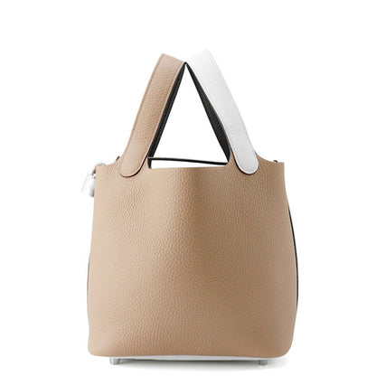 HERMES Picotin Lock Casaque2 Beige Marfa/New White/Macassar Taurillon Clemence Size PM