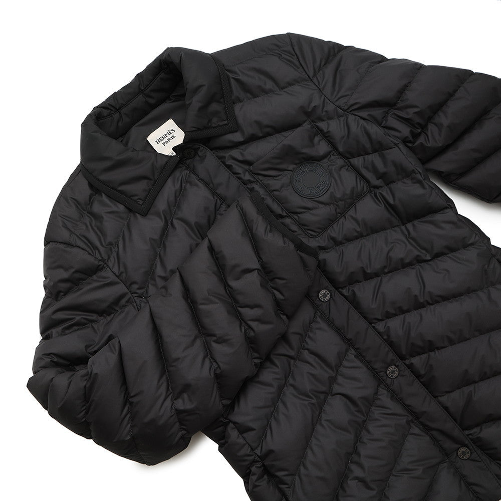 HERMES Crude Cell Patch Quilted Down Jacket Size 38 Black Polyester100%
