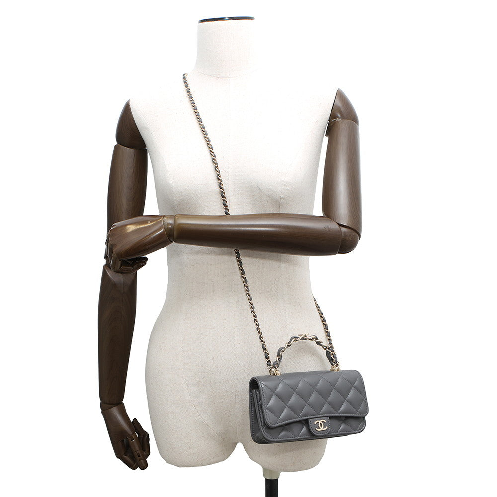 CHANEL Matelasse 2WAY Chain Wallet Gray Lambskin
