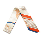 HERMES Twilly Ex-Libris Cream/Orange/BeigeH063791S Silk100%