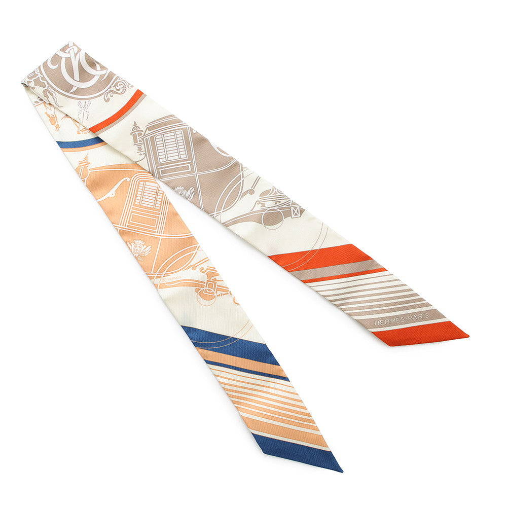 HERMES Twilly Ex-Libris Cream/Orange/BeigeH063791S Silk100%