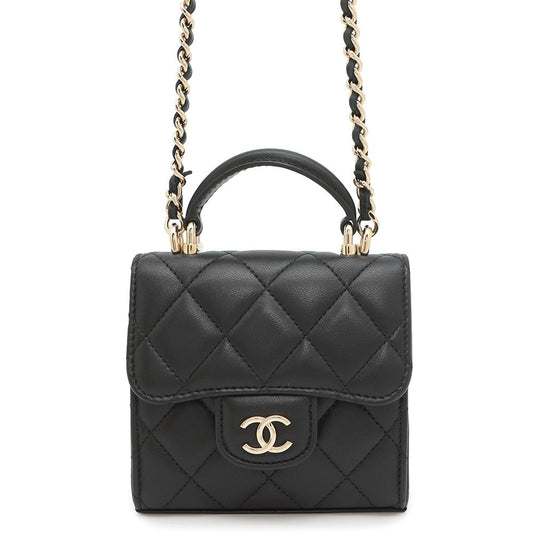 CHANEL Matelasse Top Handle ChainClutch Bag BlackAP2682 Lambskin