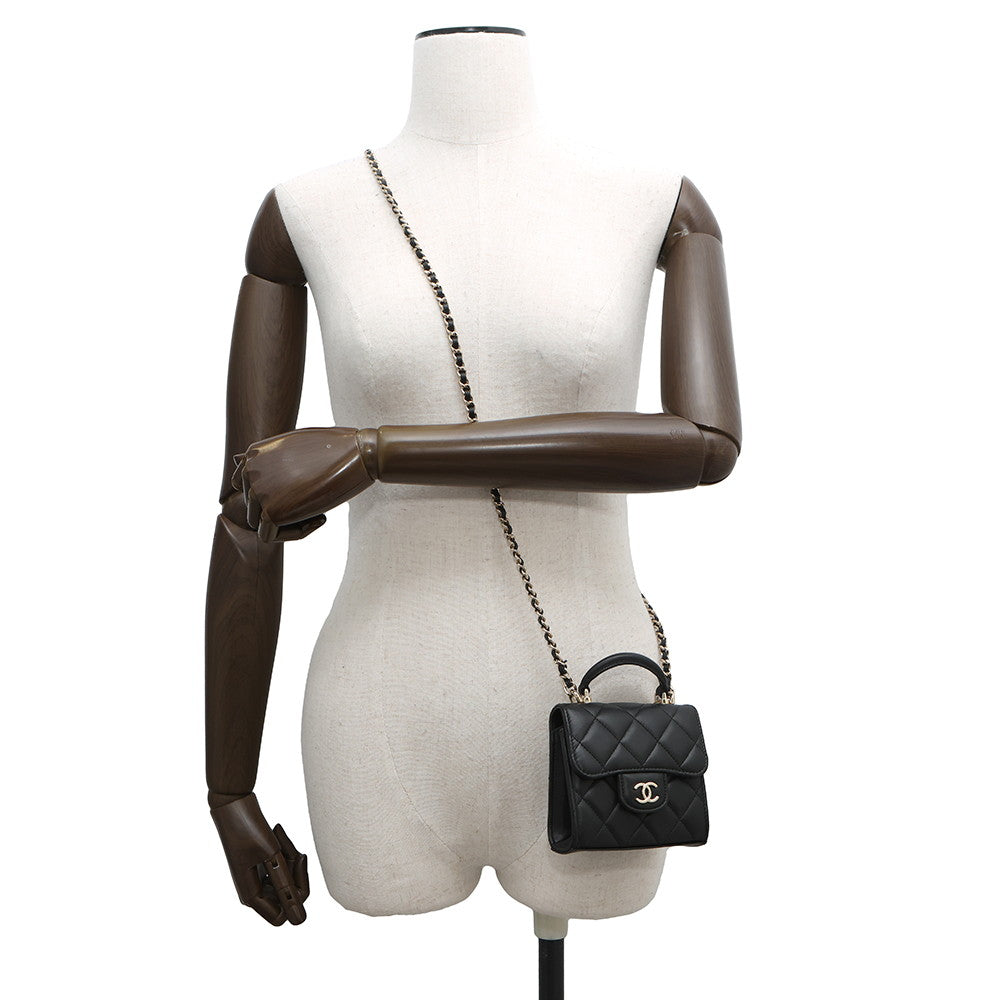 CHANEL Matelasse Top Handle ChainClutch Bag BlackAP2682 Lambskin