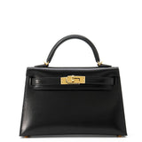 HERMES Mini Kelly 2 Black Box Calf Leather