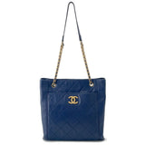 CHANEL Chain Tote Shopping Bag NavyAS2295 Calf Leather Size Small