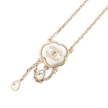 CHANEL CC Logo Cloud Design Necklace Gray/GoldABF889 Metal Faux Pearl  Rhinestone