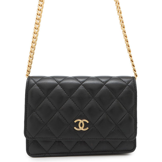 CHANEL Matelasse PearlChain Mini Chain Wallet BlackAP2932 Lambskin