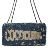 CHANEL Coco Cuba ChainShoulder Bag Navy/Silver Sequins Leather